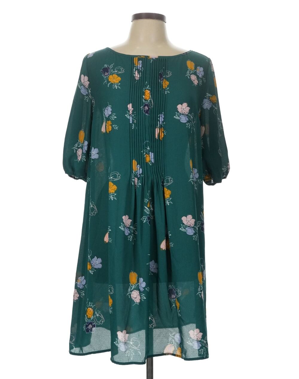 ModCloth Green Esmeralda Floral Pintuck Shift Dress Size L Boho New Girl Vintage
